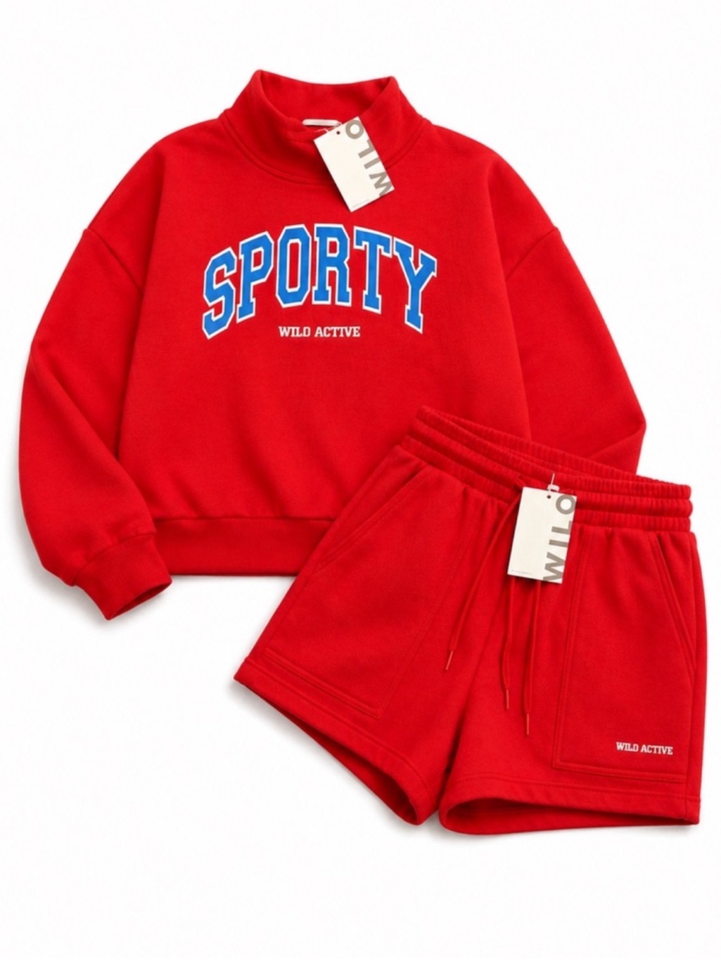 Wilo The Label Sporty Sweatshirt & Shorts Set Red S Nwt